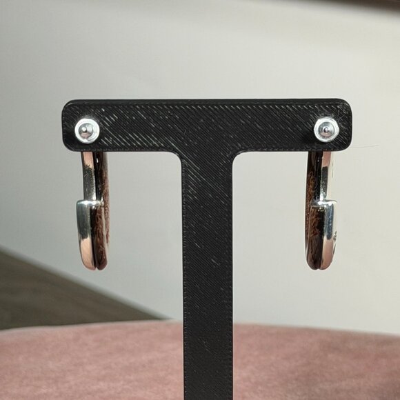 Brighton Reversible Earrings — Brown Woodgrain & Silver Swirl C-Hoops - Picture 6 of 6